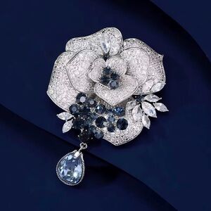 Elegant Silver and Blue Floral Brooch & Pendant.